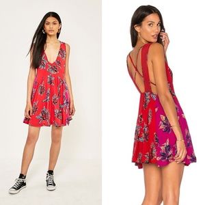 Free People Pink Red Floral Mini Dress